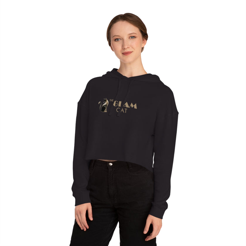 The Glam Cat Designer Women's Cropped Hooded Sweatshirt