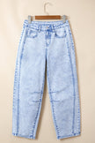 Chic Light Wash Elastic Waist Barrel Jeans