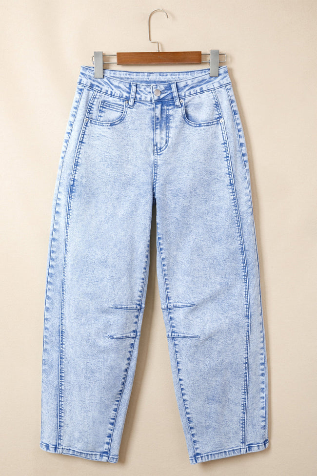 Chic Light Wash Elastic Waist Barrel Jeans