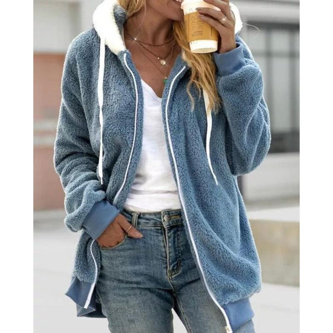 Cozy & Stylish Plush Zipper Hooded Jacket