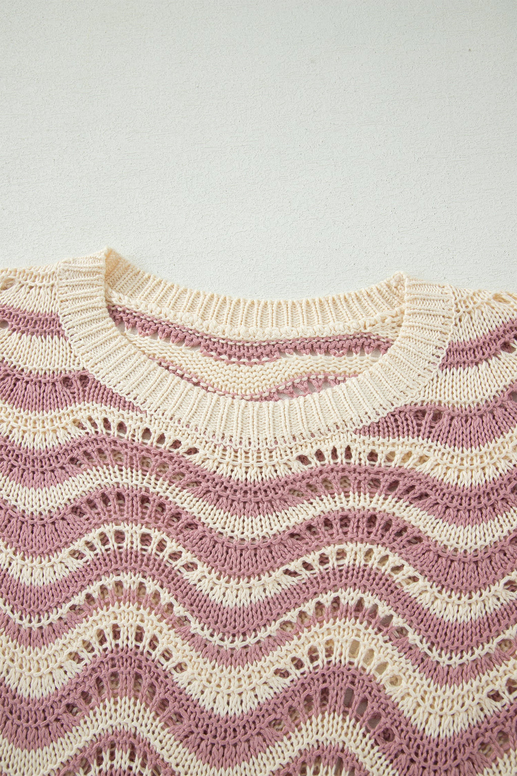 Wavy stripe crochet sweater with ruffle sleeves