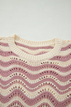 Wavy stripe crochet sweater with ruffle sleeves