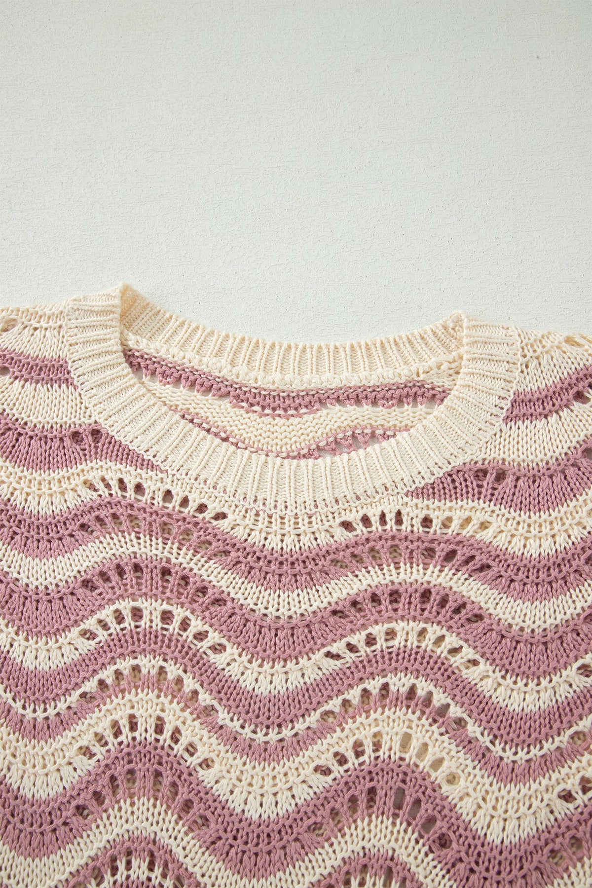 Wavy stripe crochet sweater with ruffle sleeves