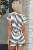 Stripe Cap Sleeve Henley Top & Shorts Set