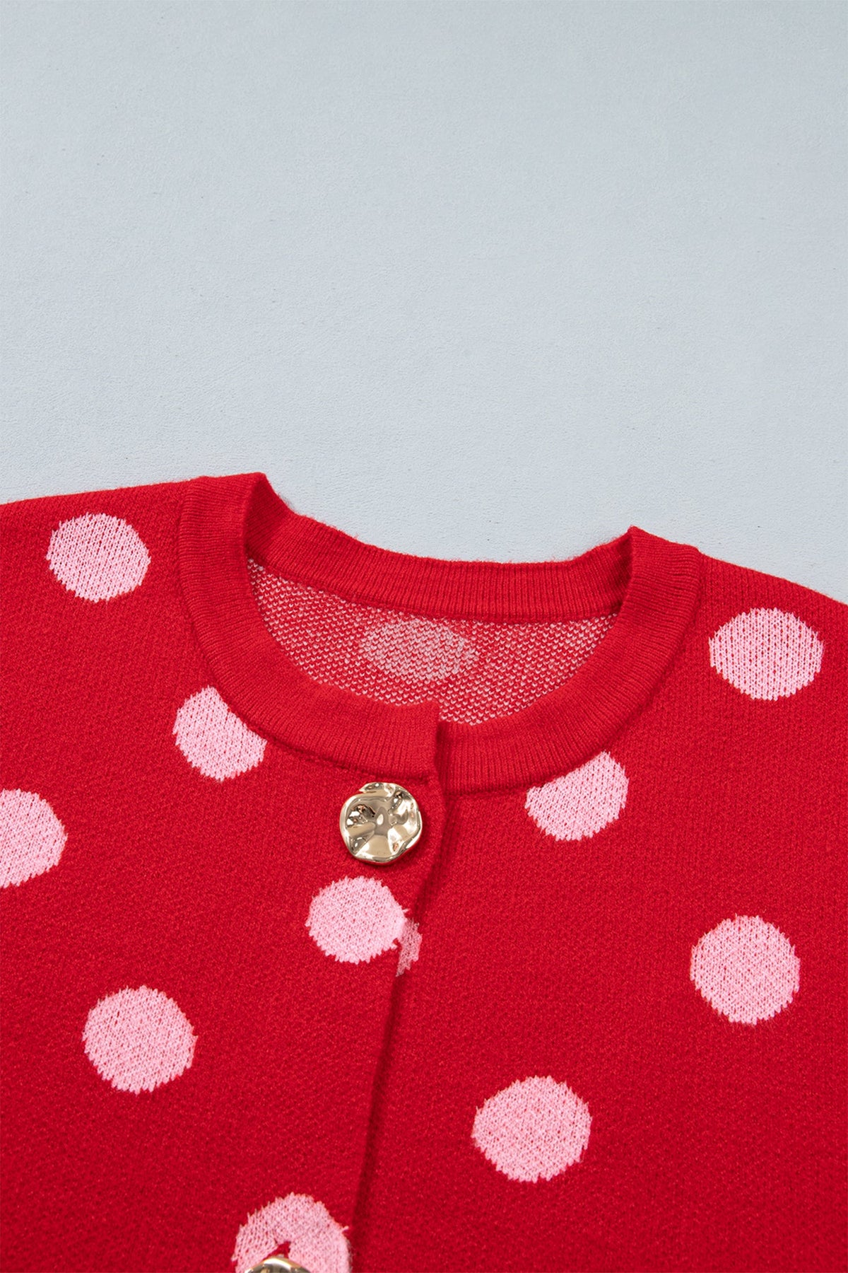 Polka Dot Drop Shoulder Buttoned Knit Sweater