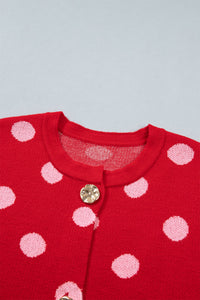 Polka Dot Drop Shoulder Buttoned Knit Sweater