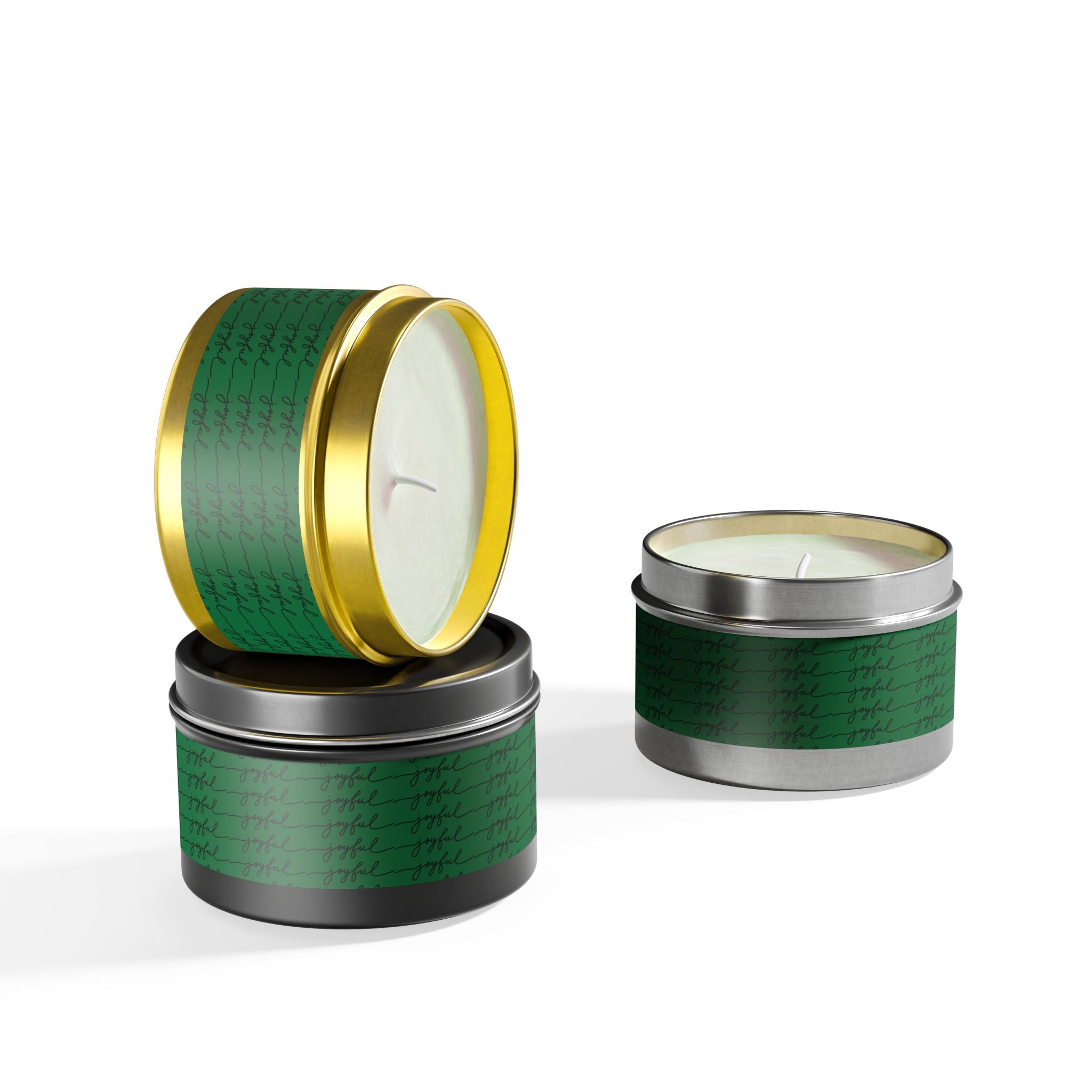 Eco-Friendly Green 'Joyful' Script Scented Tin Candle