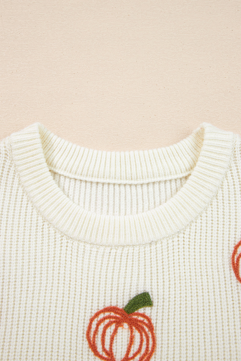 Pumpkin Embroidered Ribbed Holiday Sweater — product view 4