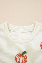 Pumpkin Embroidered Ribbed Holiday Sweater — product view 4