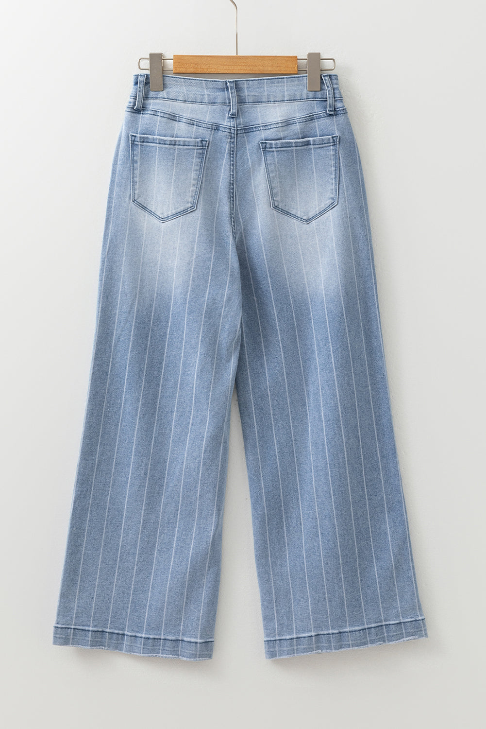 Pinstripe denim wide-leg jeans with multi-button front