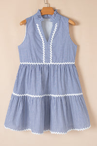 Striped sleeveless mini dress with contrast ricrac trim