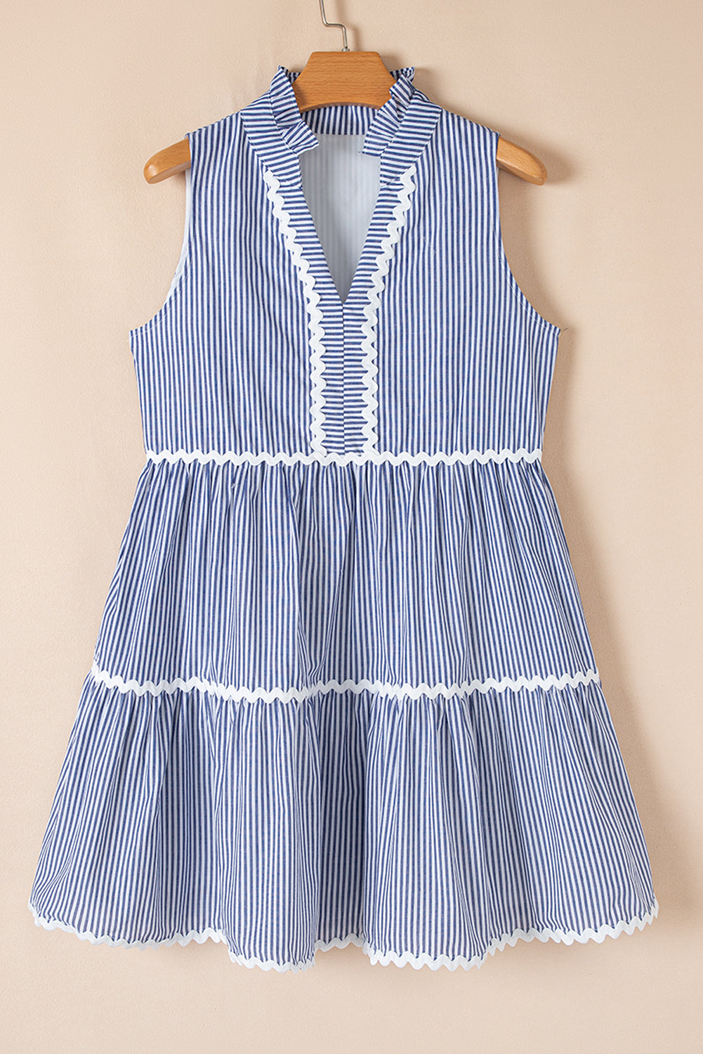 Striped sleeveless mini dress with contrast ricrac trim