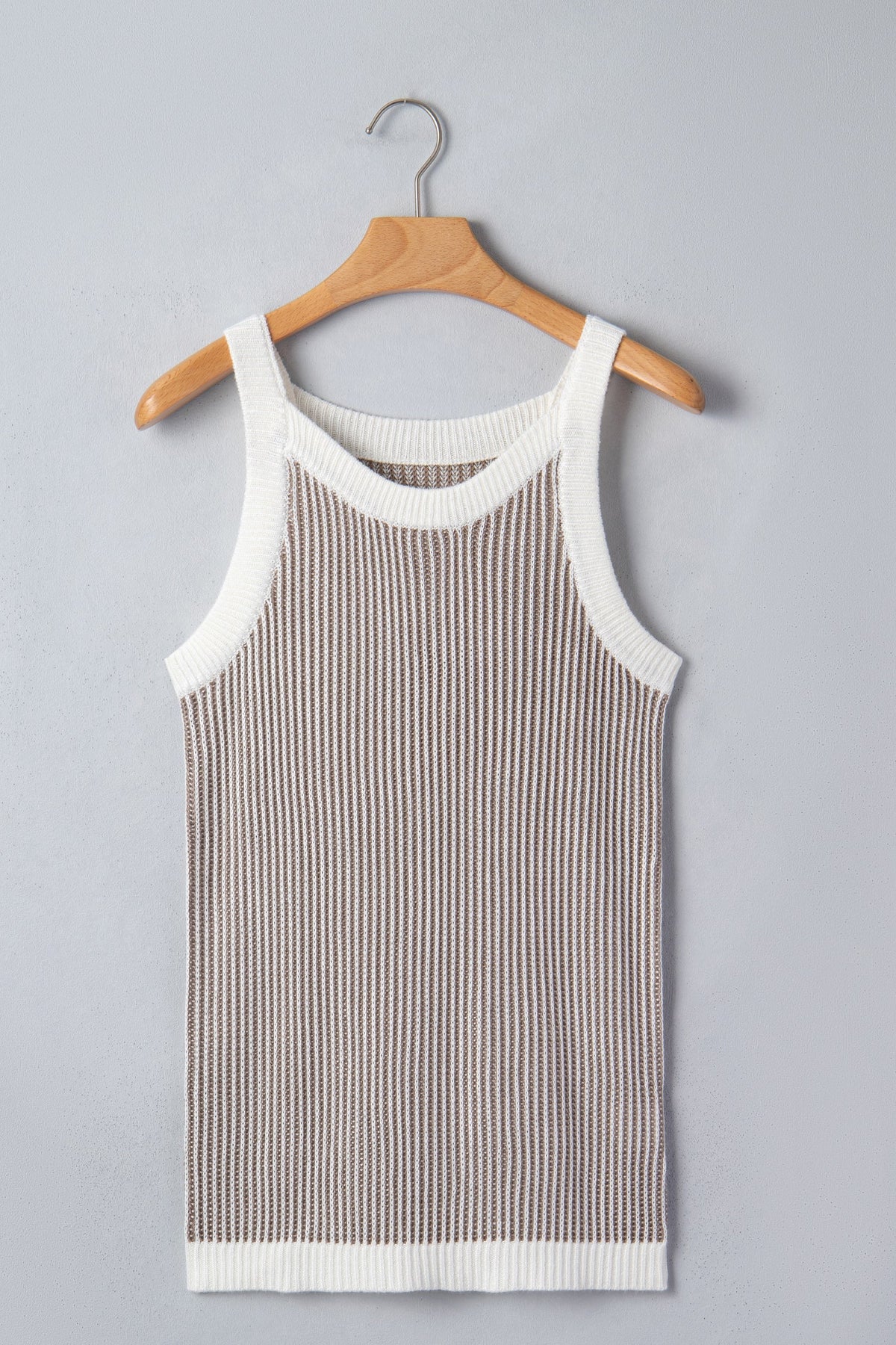 Contrast-trim ribbed knit tank with crew neckline