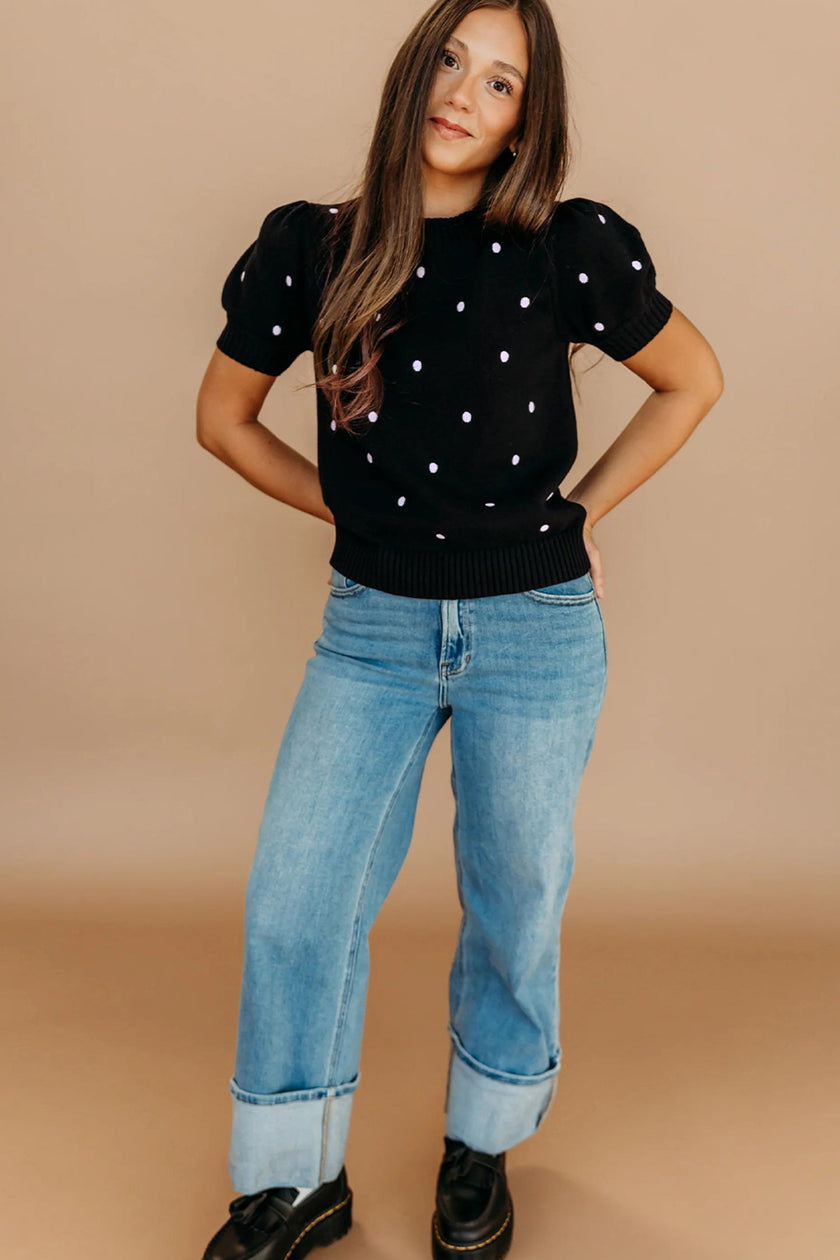 Adorable Polka Dot Bubble Sleeve Sweater