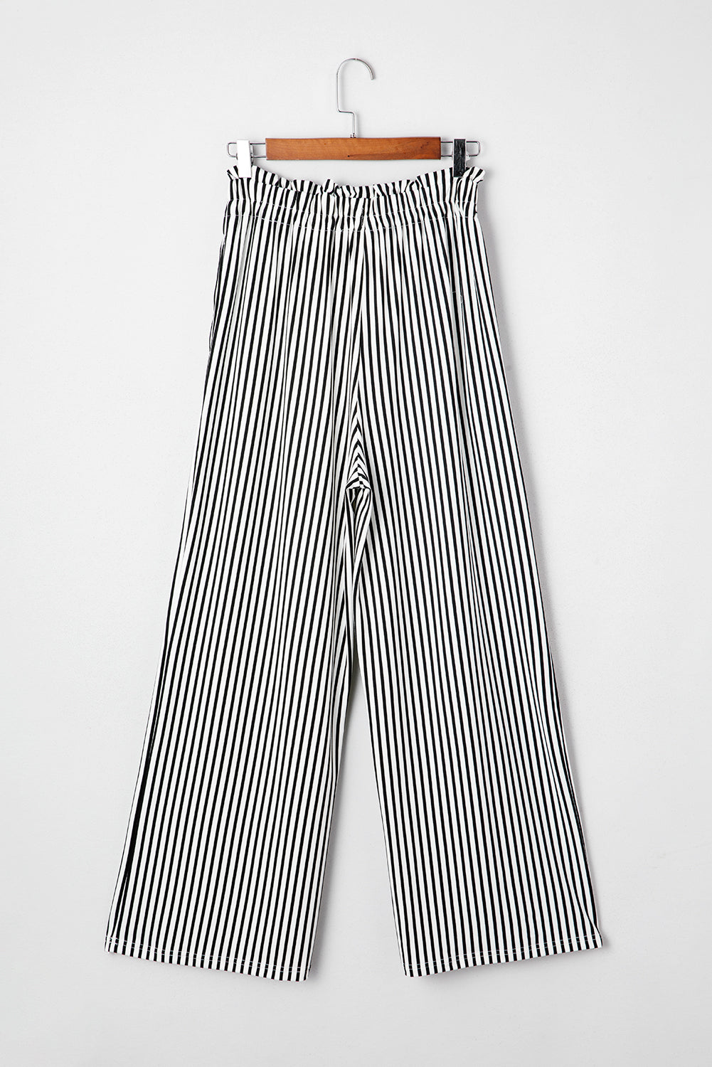 High-waist striped straight-leg pants with tie waist