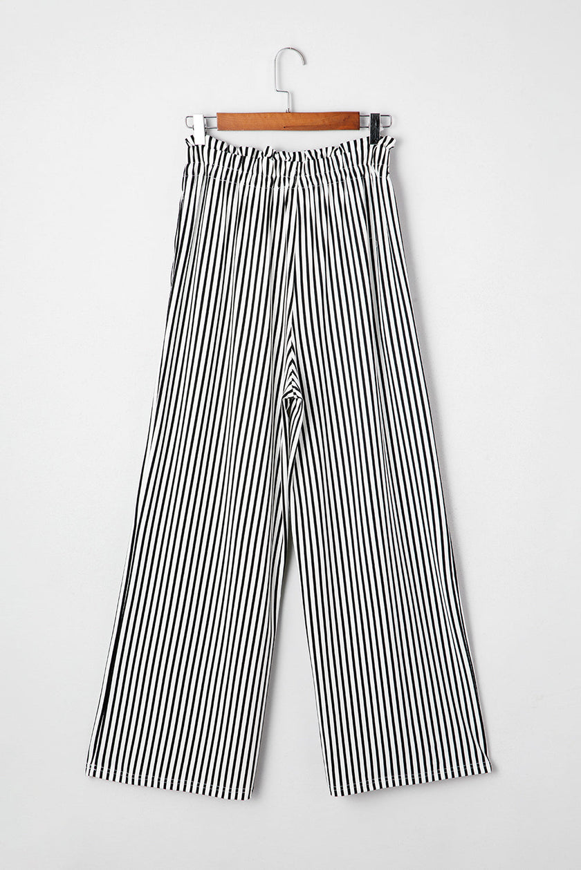 Stripe Tied High Waist Straight Leg Pants
