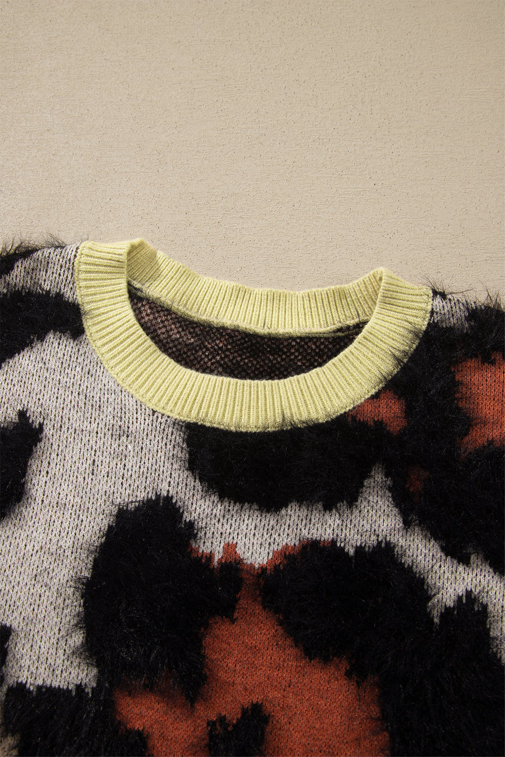 Leopard Colorblock Fuzzy Sweater — Khaki — product image 4