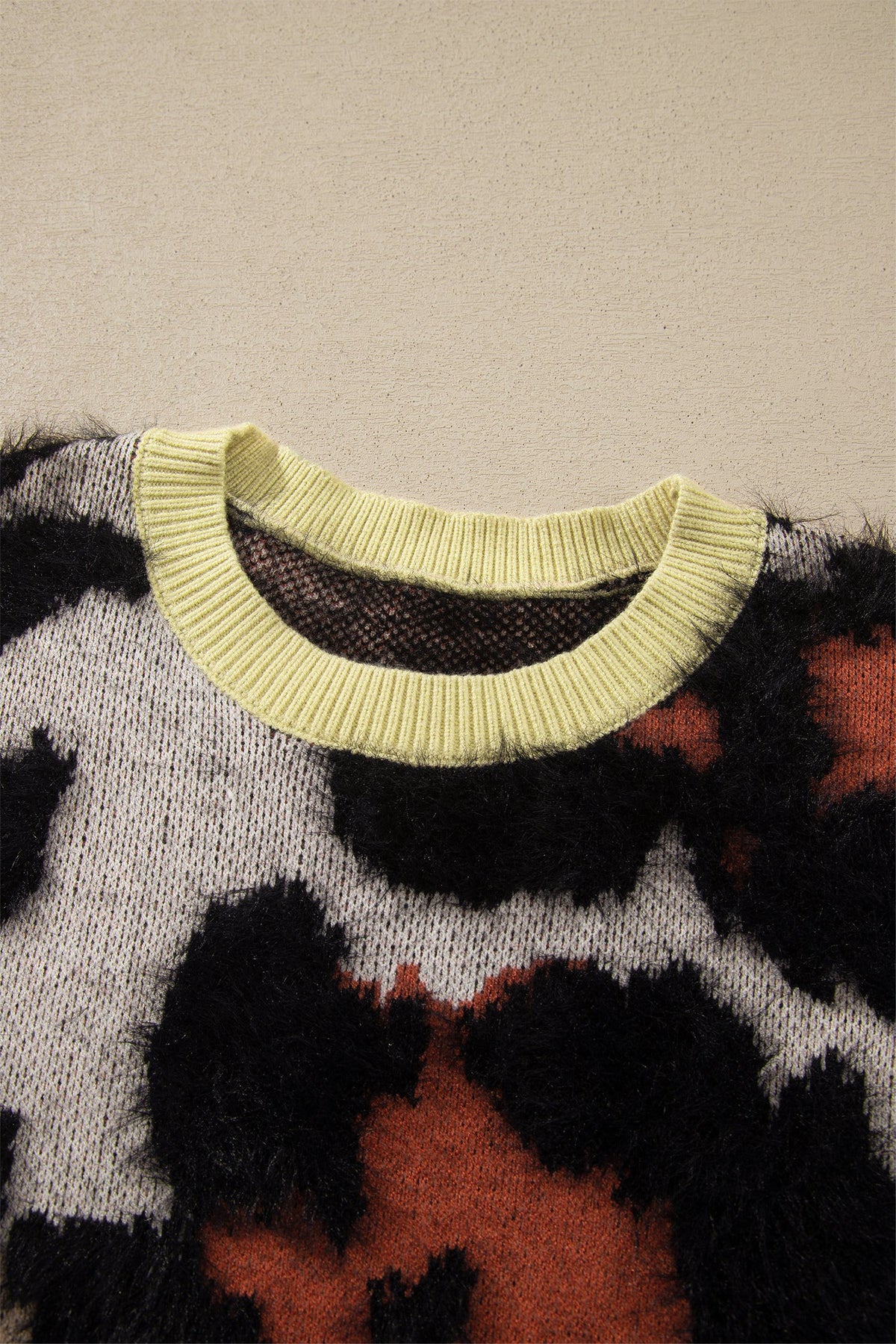 Leopard Colorblock Fuzzy Sweater — Khaki — product image 4