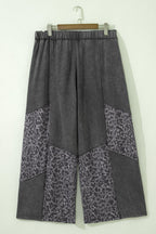 Leopard Patchwork Wide Leg Pants — Plus Sizes — Dark Grey — product image 3