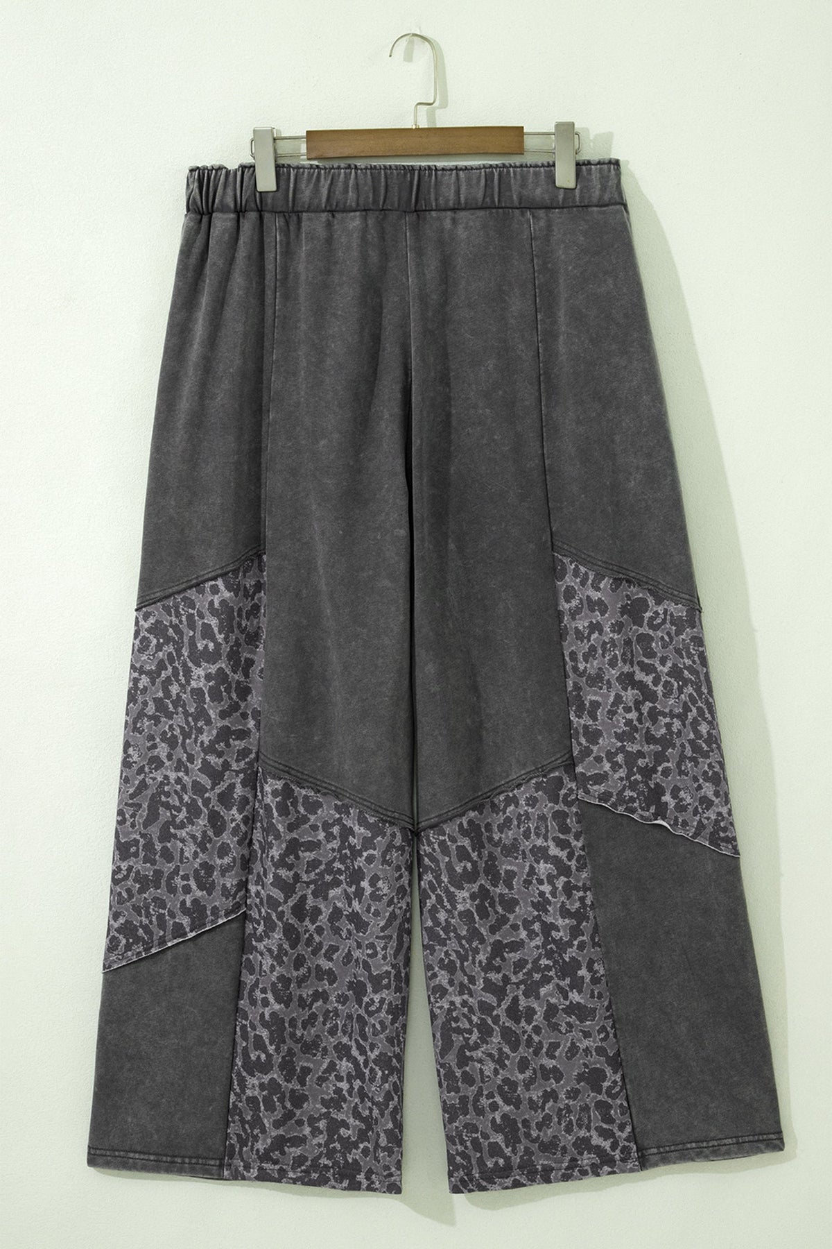 Leopard Patchwork Wide Leg Pants — Plus Sizes — Dark Grey — product image 3
