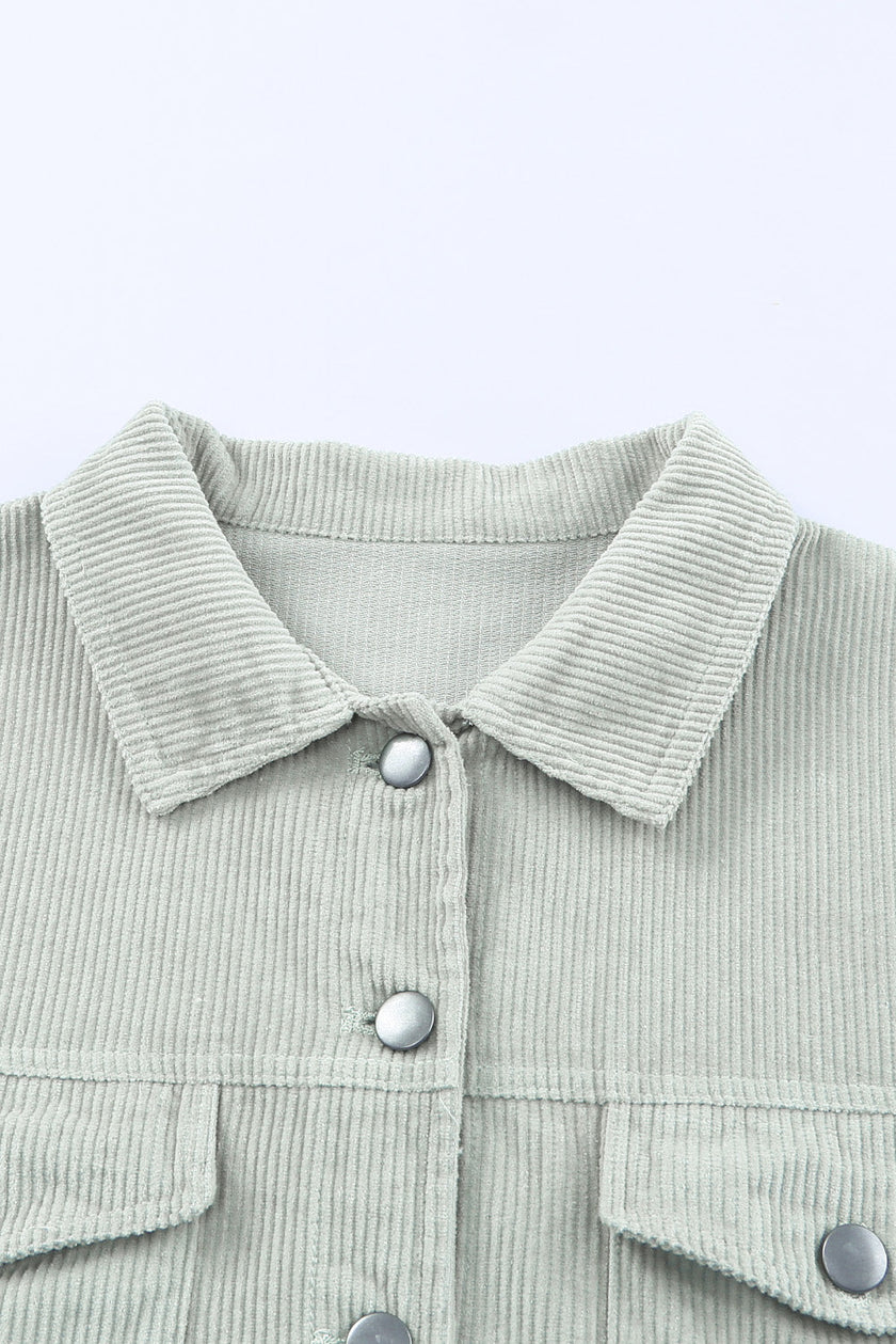 Solid Corduroy Raw Hem Cropped Jacket