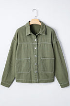 Oversized denim button-up collared jacket