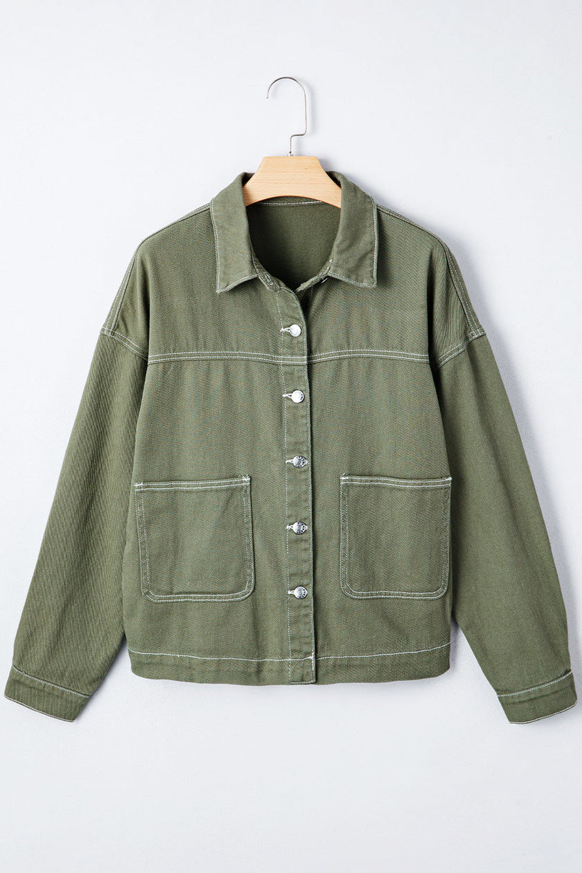 Timeless Denim Button-Up Collared Jacket