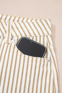 Striped High Waist Barrel Leg Jeans