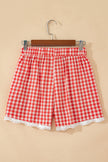Gingham Plaid Tie Waist Lace Hem Shorts