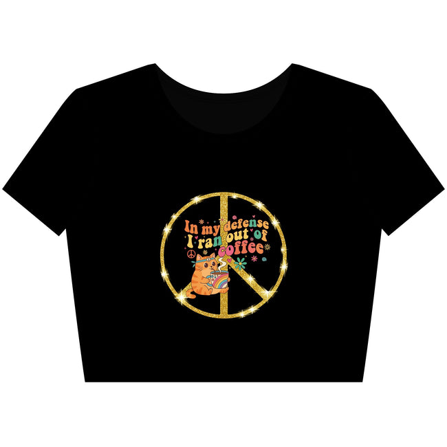 ‘In My Defense I Ran Out of Coffee’ Retro Cat Graphic Cropped Tee