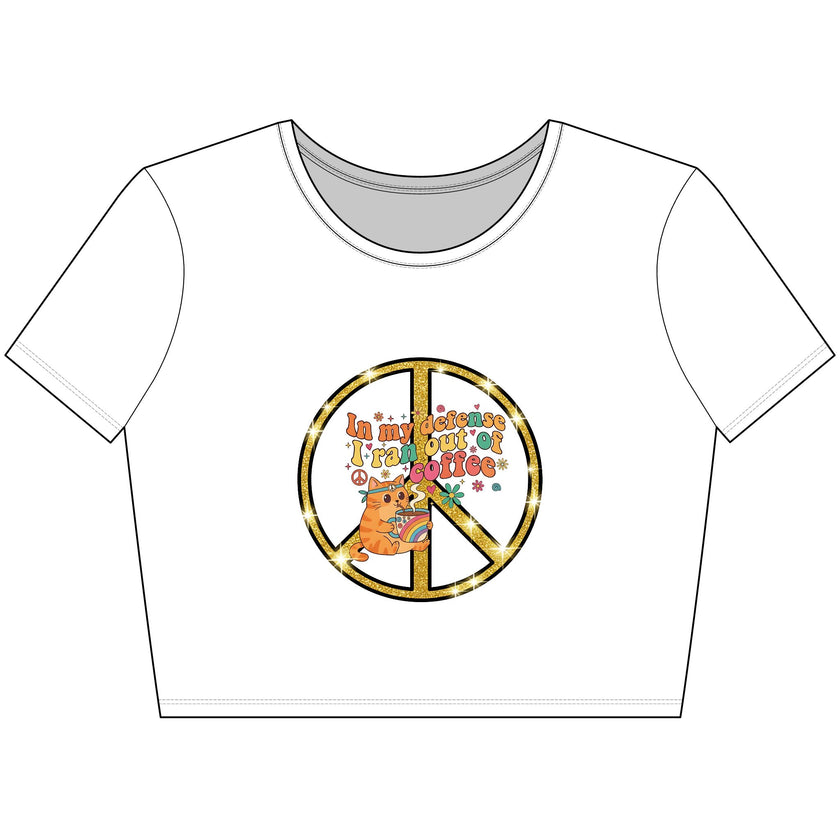 ‘In My Defense I Ran Out of Coffee’ Retro Cat Graphic Cropped Tee