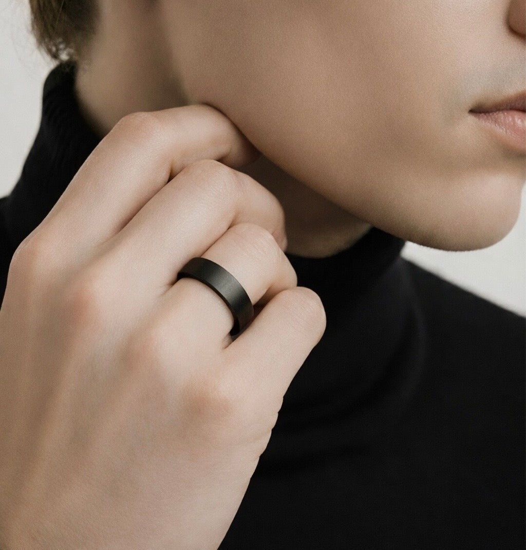 Simplicity black wide-band stacking ring