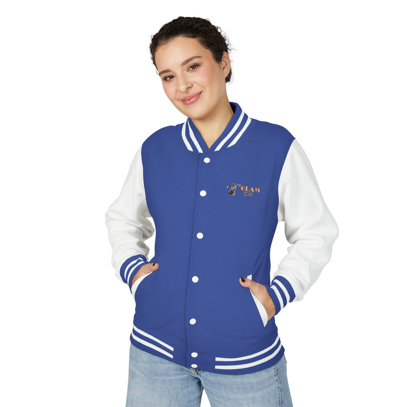 The Glam Cat Embroidered Vintage Varsity Bomber Jacket