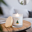 Merry & Bright Evergreen with Sleeping Cat Frosted Glass Candle — 11oz Holiday Scented Candle