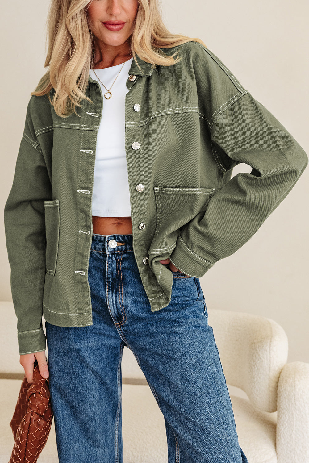 Timeless Denim Button-Up Collared Jacket