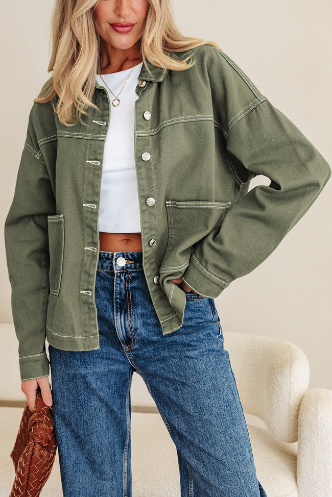 Timeless Denim Button-Up Collared Jacket
