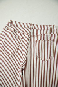 Striped High Waist Barrel Leg Jeans