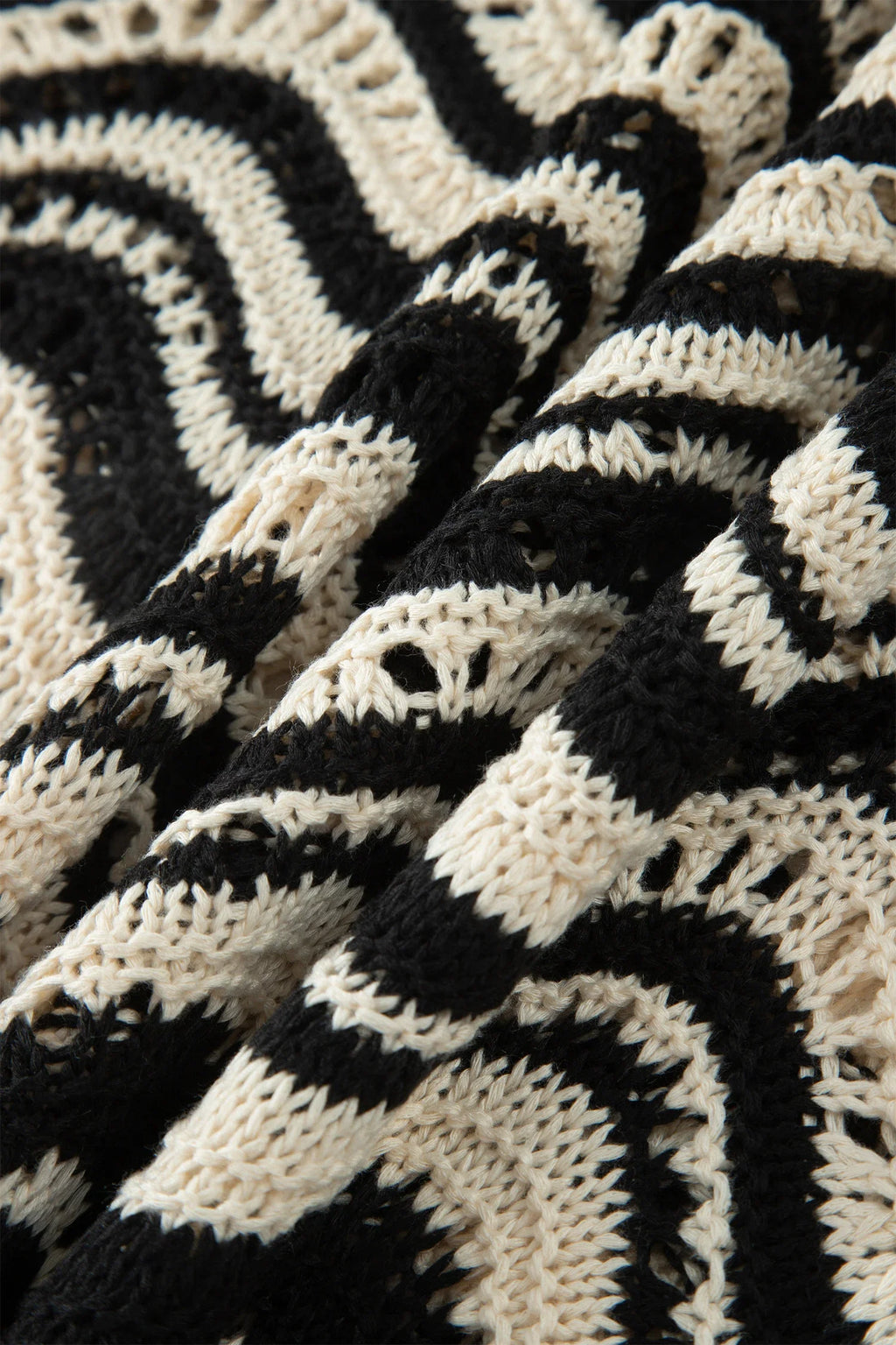 Wavy stripe crochet sweater with ruffle sleeves