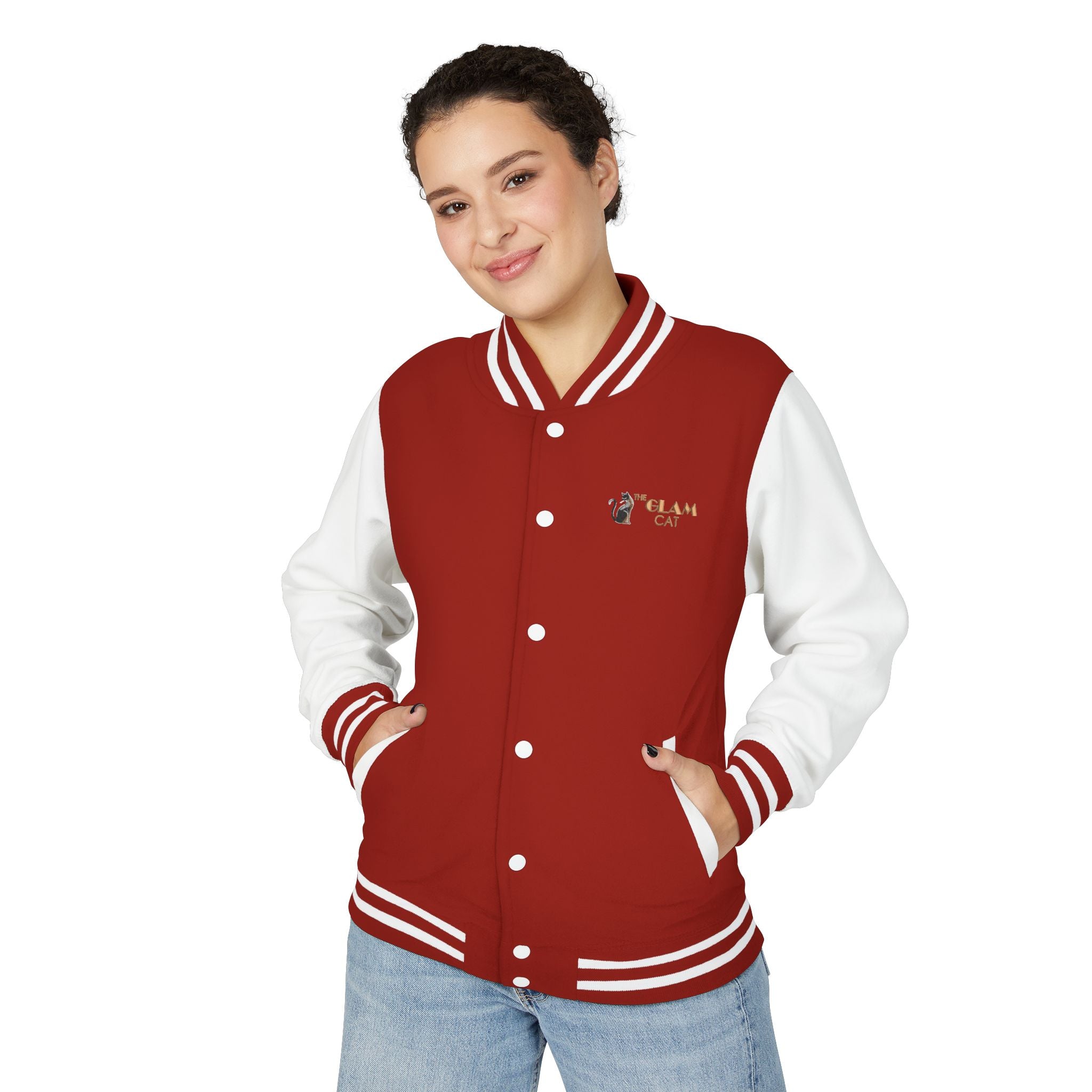 The Glam Cat Embroidered Vintage Varsity Bomber Jacket