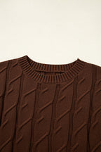 Cable knit textured crew-neck short-sleeve sweater