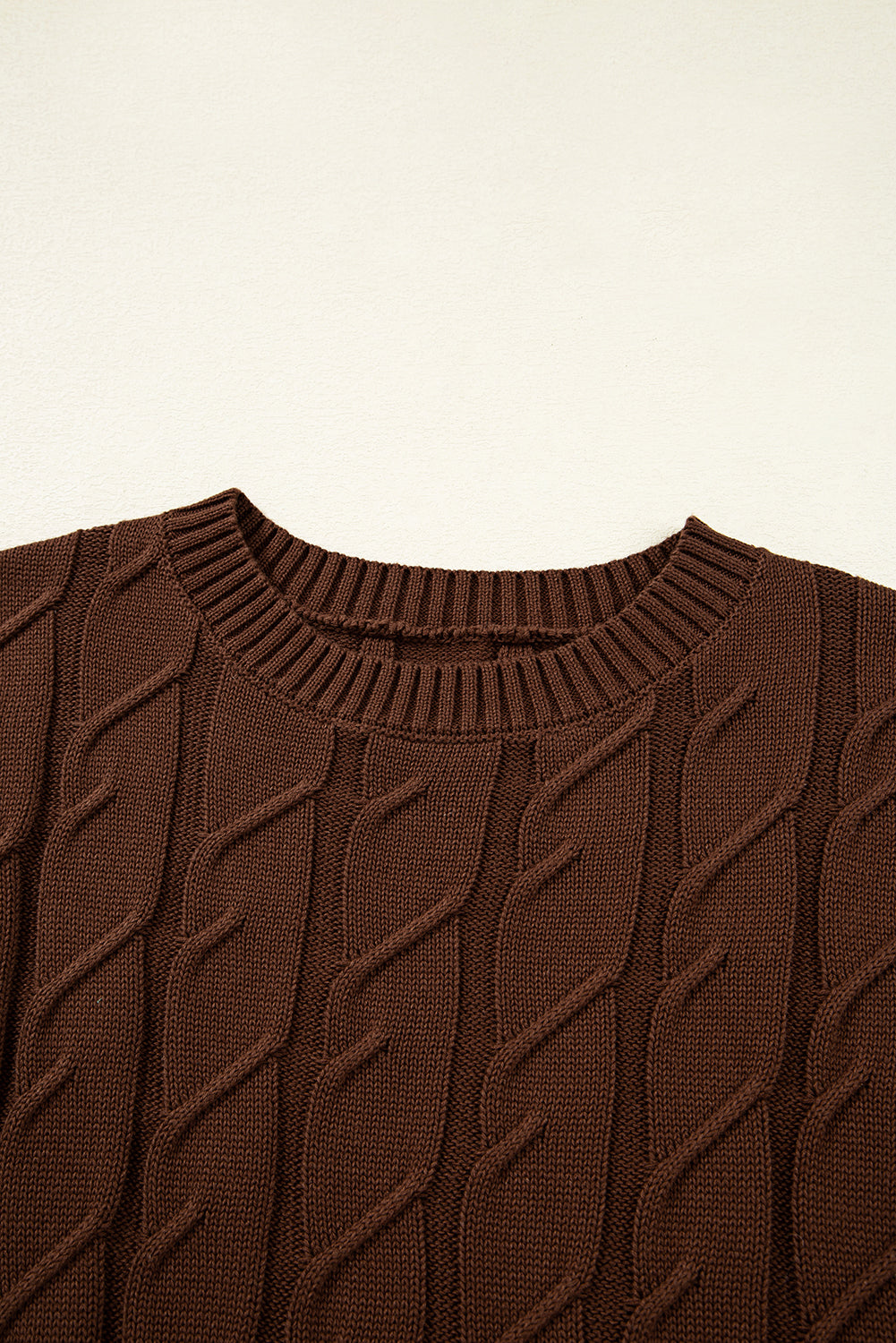 Cable knit textured crew-neck short-sleeve sweater