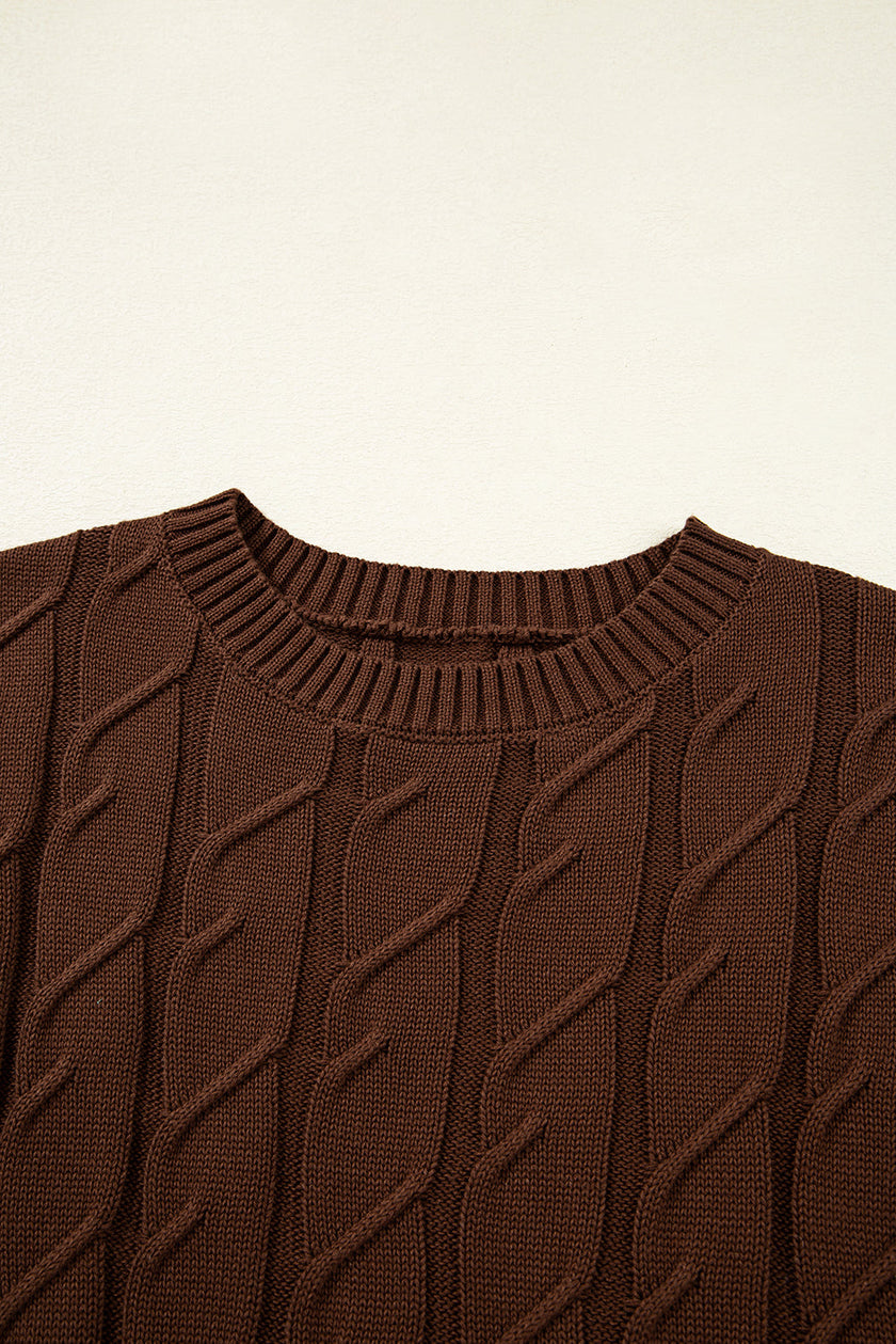 Cable Knit Textured Crew Neck Sweater Top