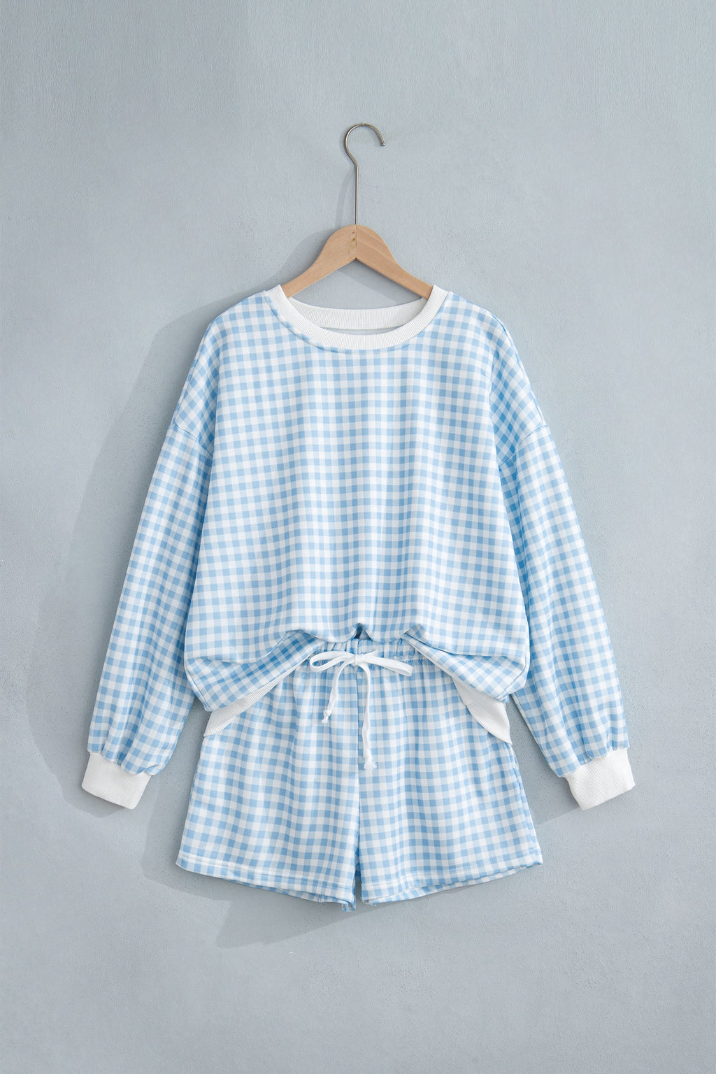Gingham contrast-trim top and drawstring shorts set