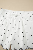 Polka Dot Denim Embroidered Scallop Hem Shorts