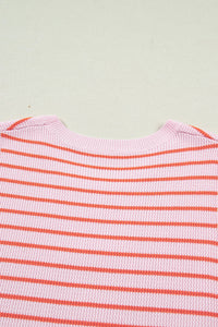 Striped textured-knit sleeveless sweater top