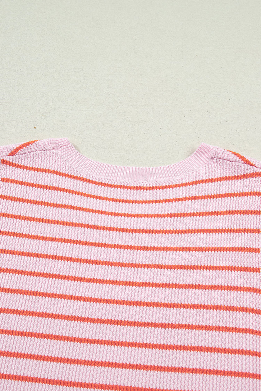 Stripe Textured Knit Sleeveless Sweater Top