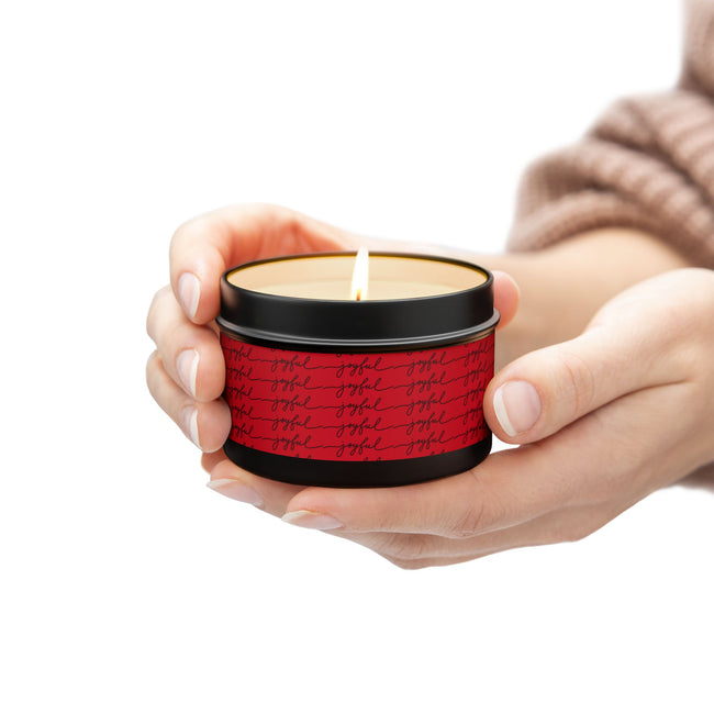 Eco-Friendly Red 'Joyful' Script Scented Tin Candle
