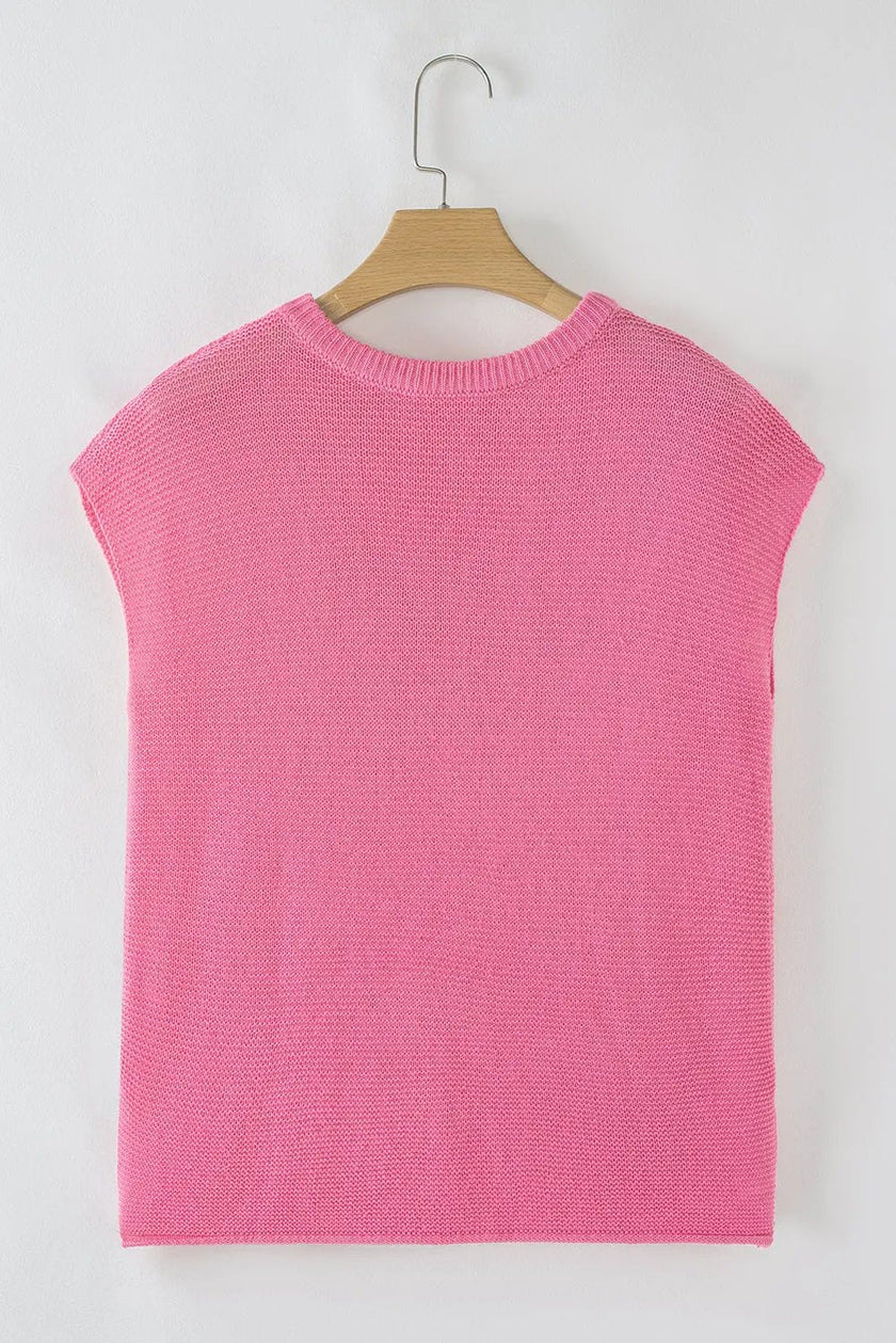 Women's Sweater Tee - Side Slits Short Sleeve - Casual Top