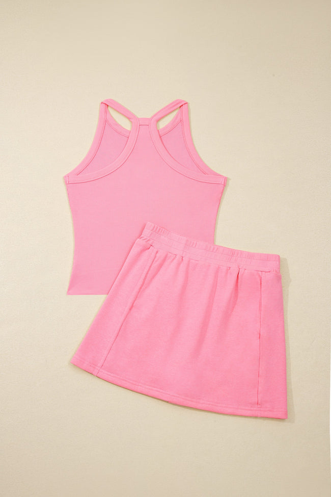 Solid Tank Top & Elastic Waist Mini Skort Set