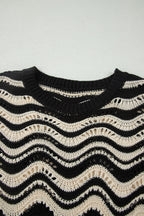 Wavy stripe crochet sweater with ruffle sleeves